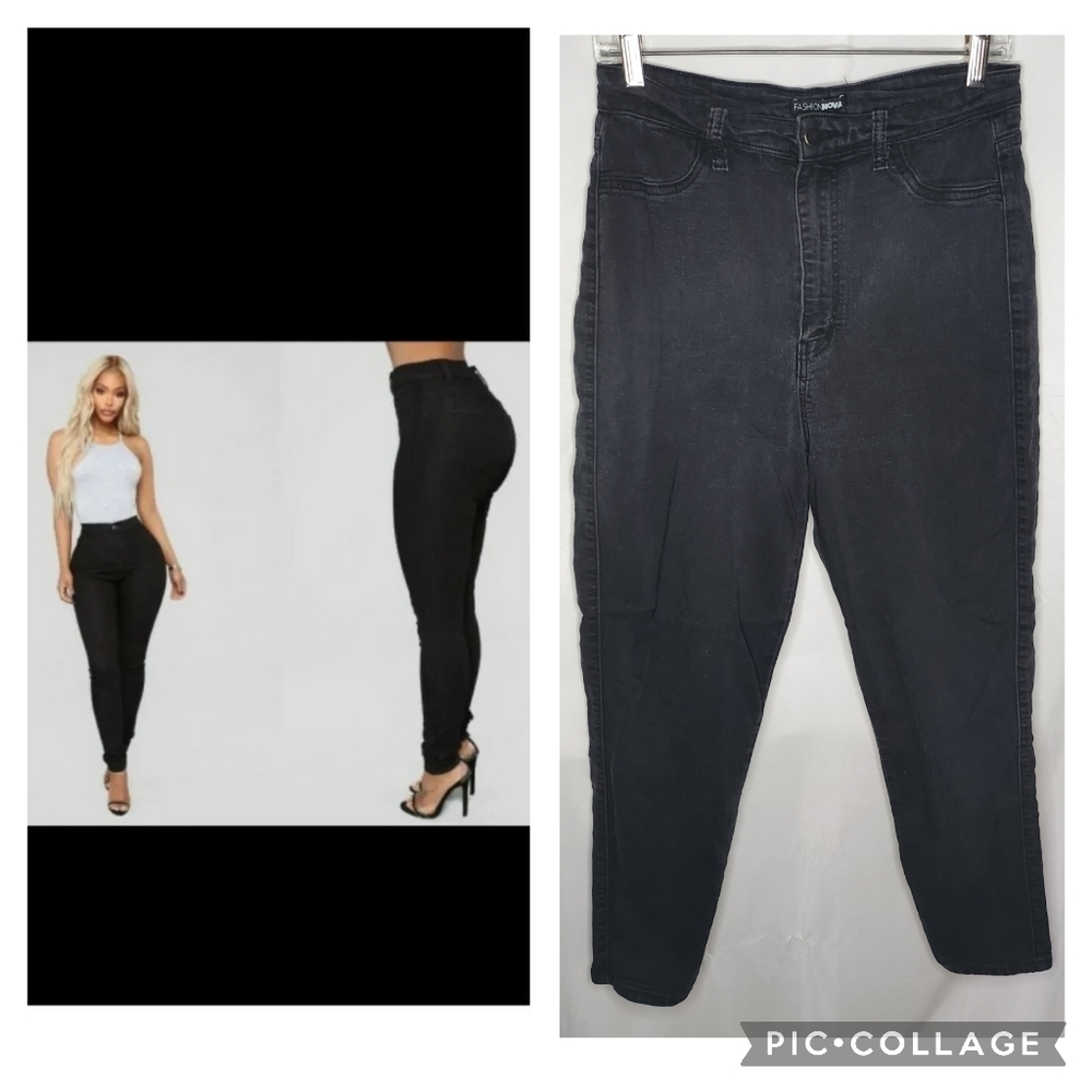 Juniors Fashion Nova P885 Classic High Waist Skinny Jeans Faded Black Size 15